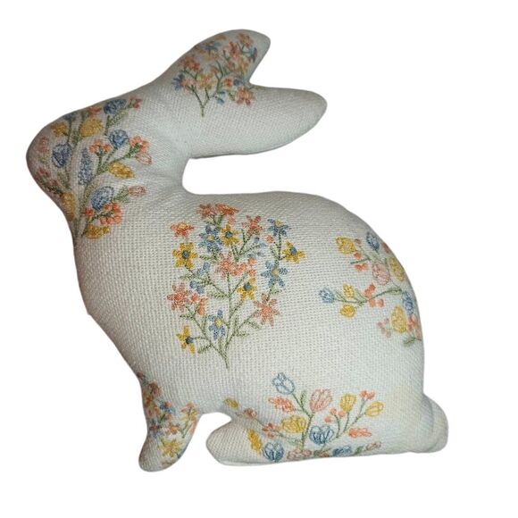 Vintage Enchanted Embroidered Floral Cottagecore Bunny Plush Pillow - Picture 1 of 5